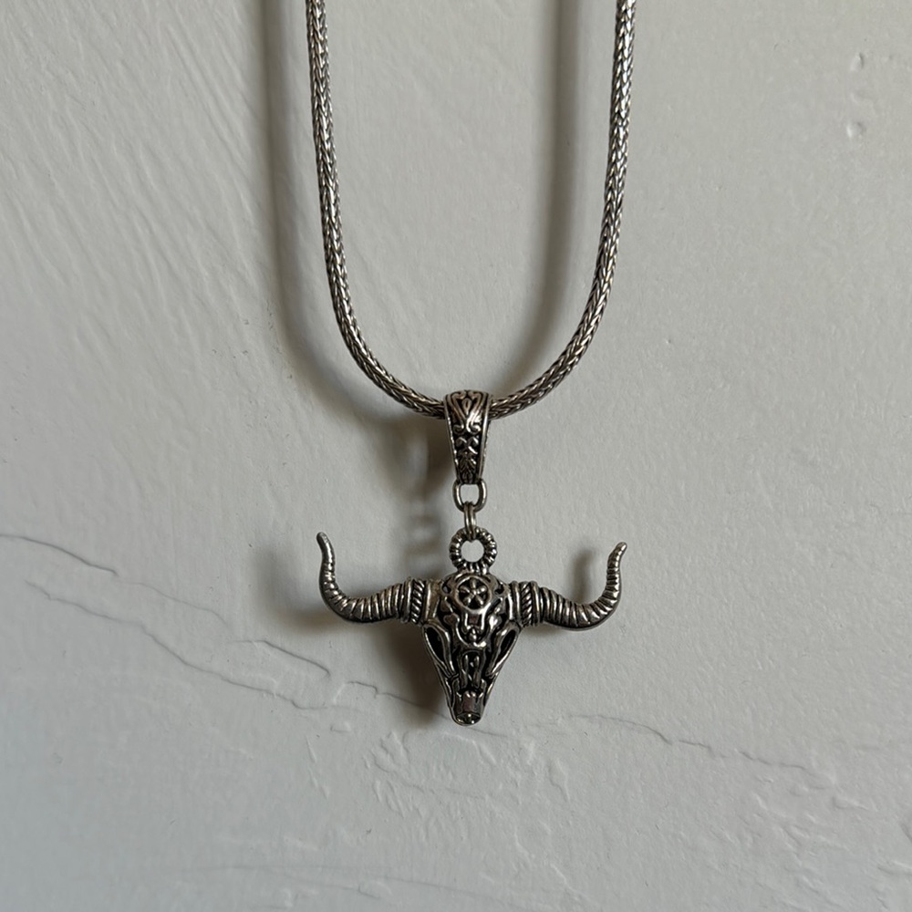 Silver Bull Pendant Necklace